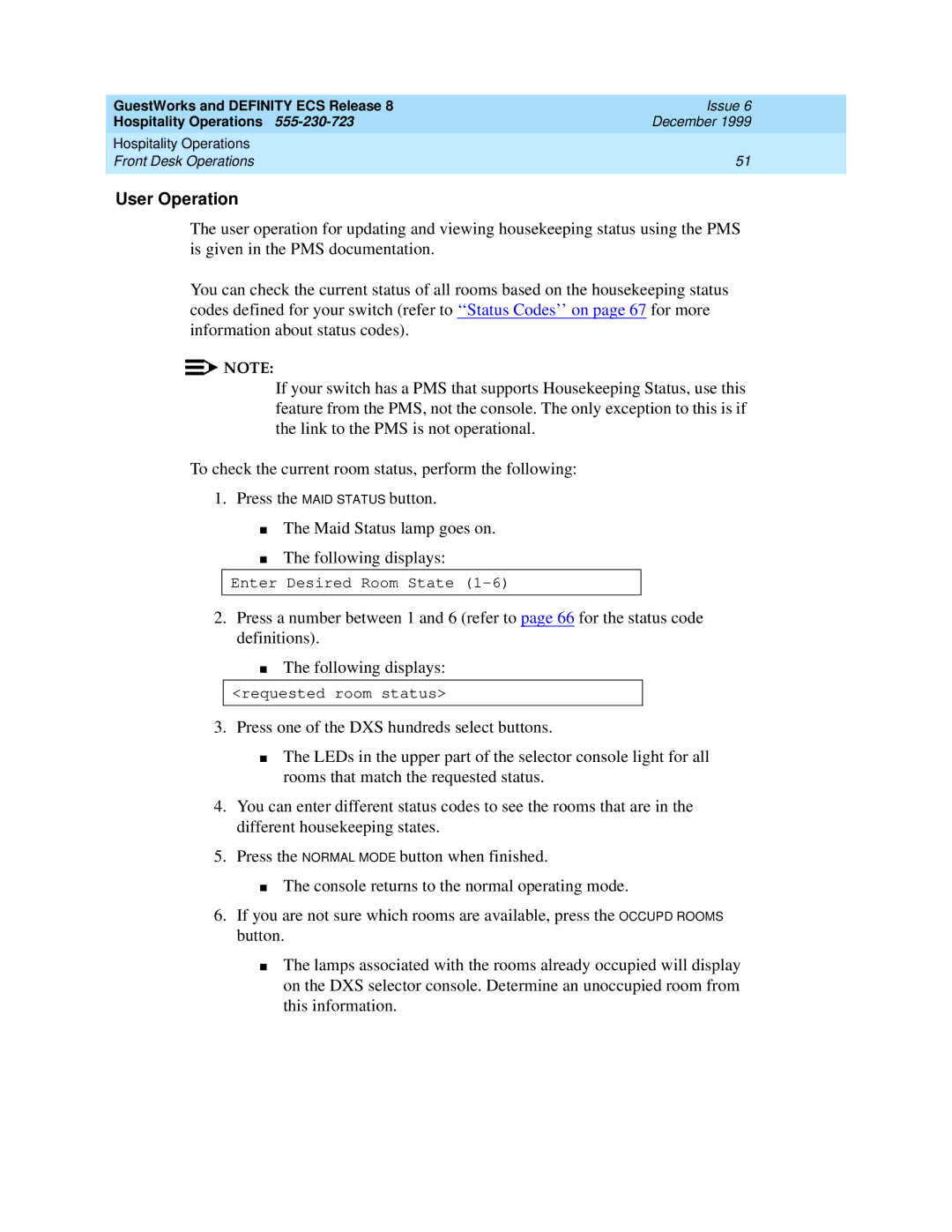 Lucent Technologies 108596560 manual Enter Desired Room State 