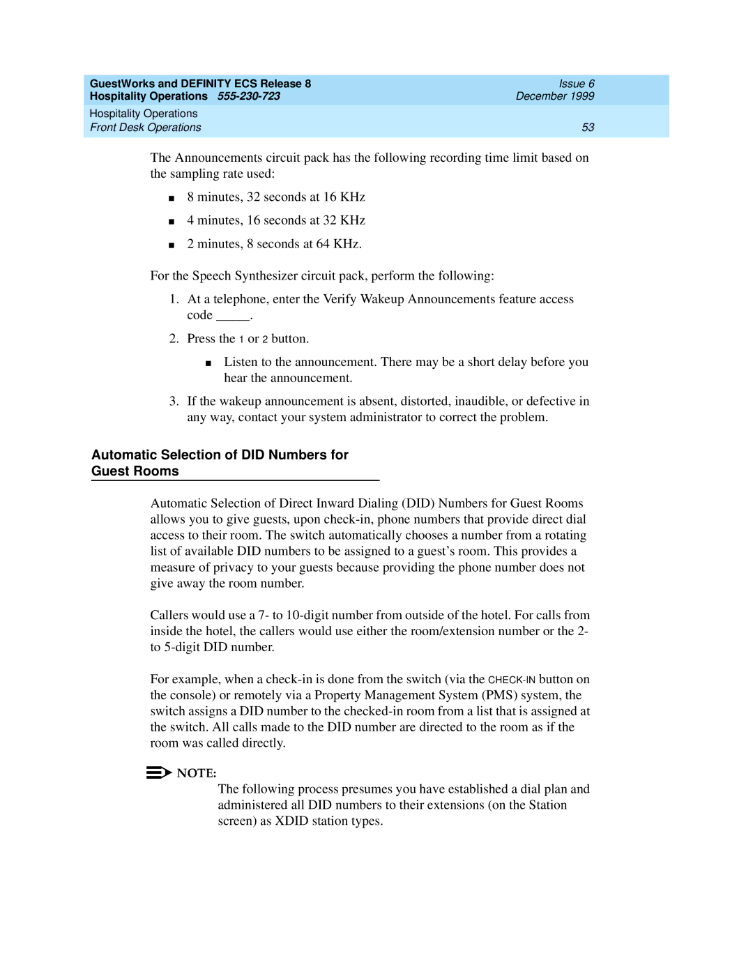 Lucent Technologies 108596560 manual Automatic Selection of did Numbers for Guest Rooms 