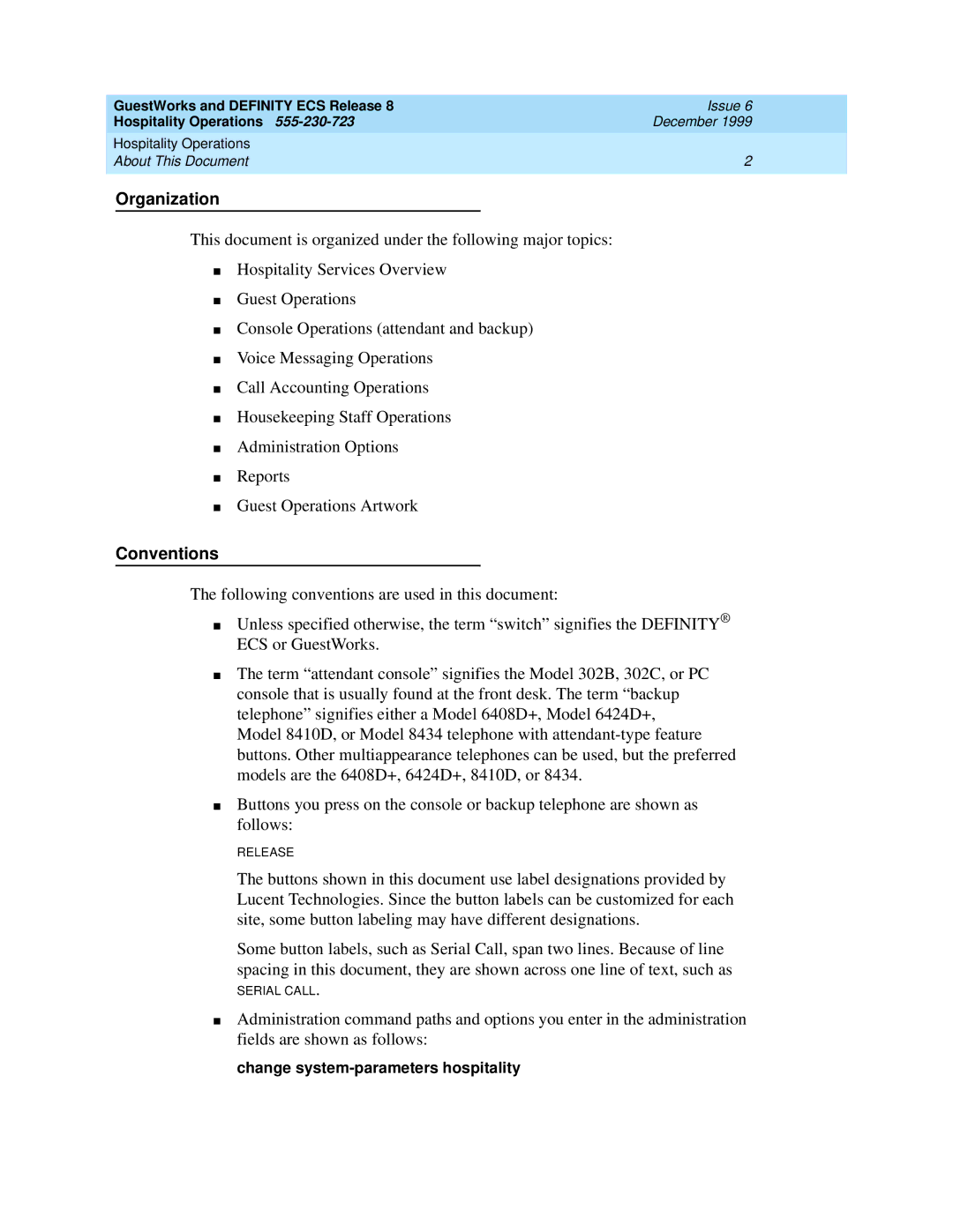 Lucent Technologies 108596560 manual Organization, Conventions 