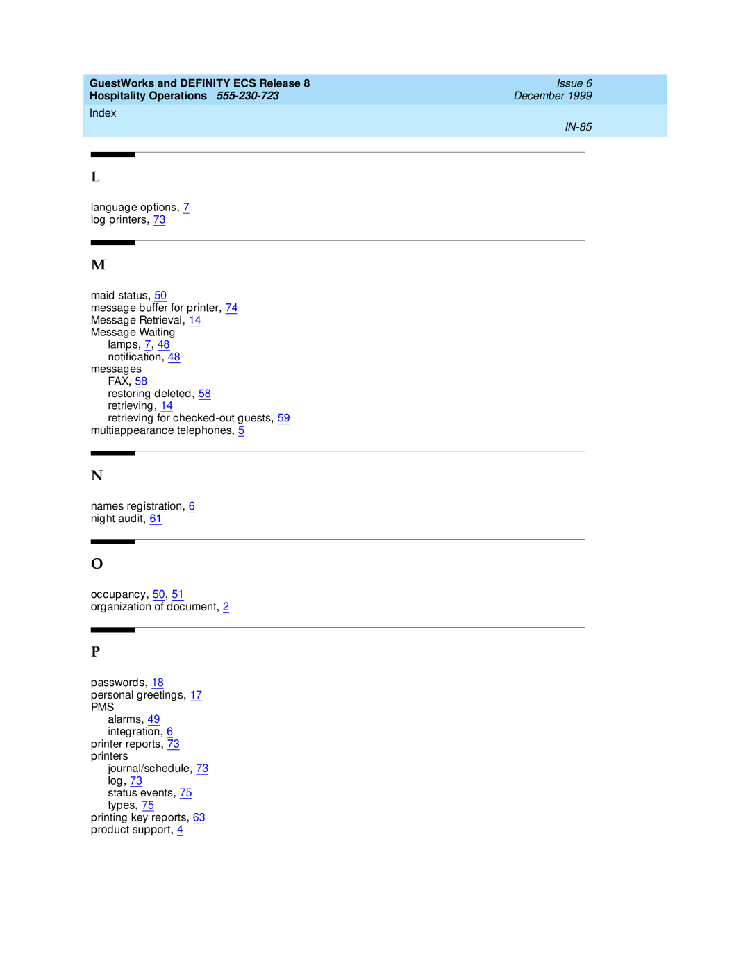 Lucent Technologies 108596560 manual IN-85 