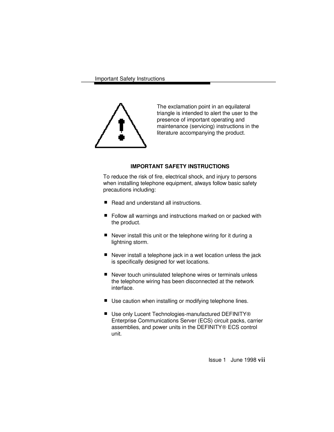 Lucent Technologies 1100 manual Important Safety Instructions 