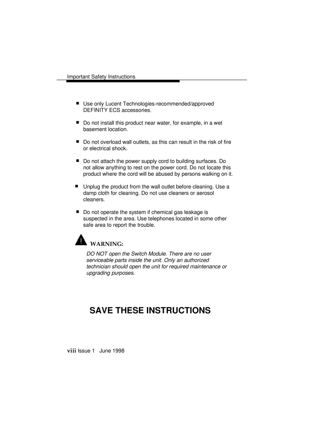 Lucent Technologies 1100 manual Viii Issue 1 June 