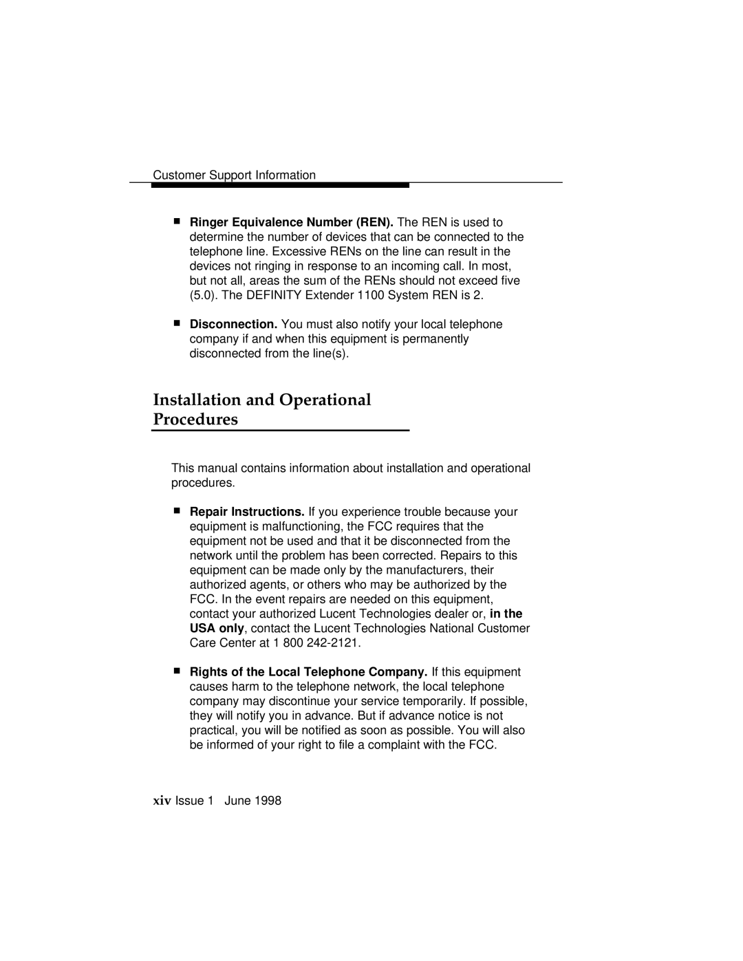 Lucent Technologies 1100 manual Installation and Operational Procedures 