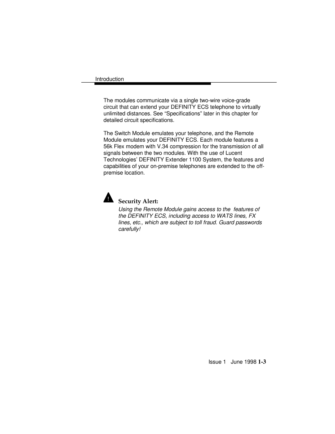 Lucent Technologies 1100 manual Security Alert 