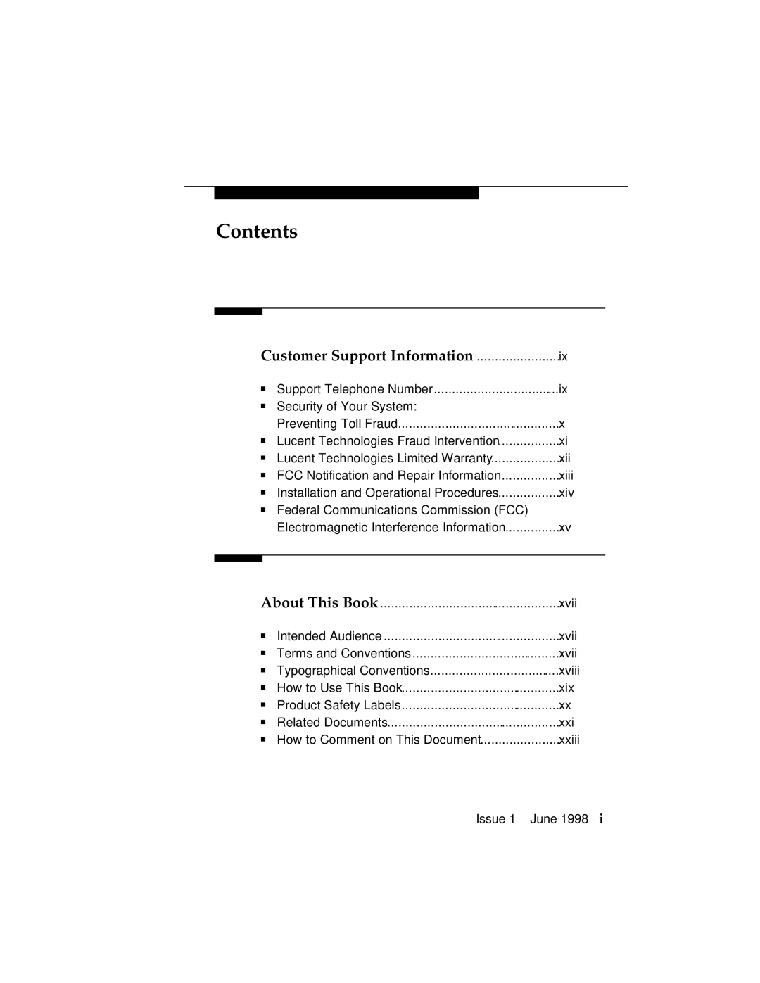 Lucent Technologies 1100 manual Contents 