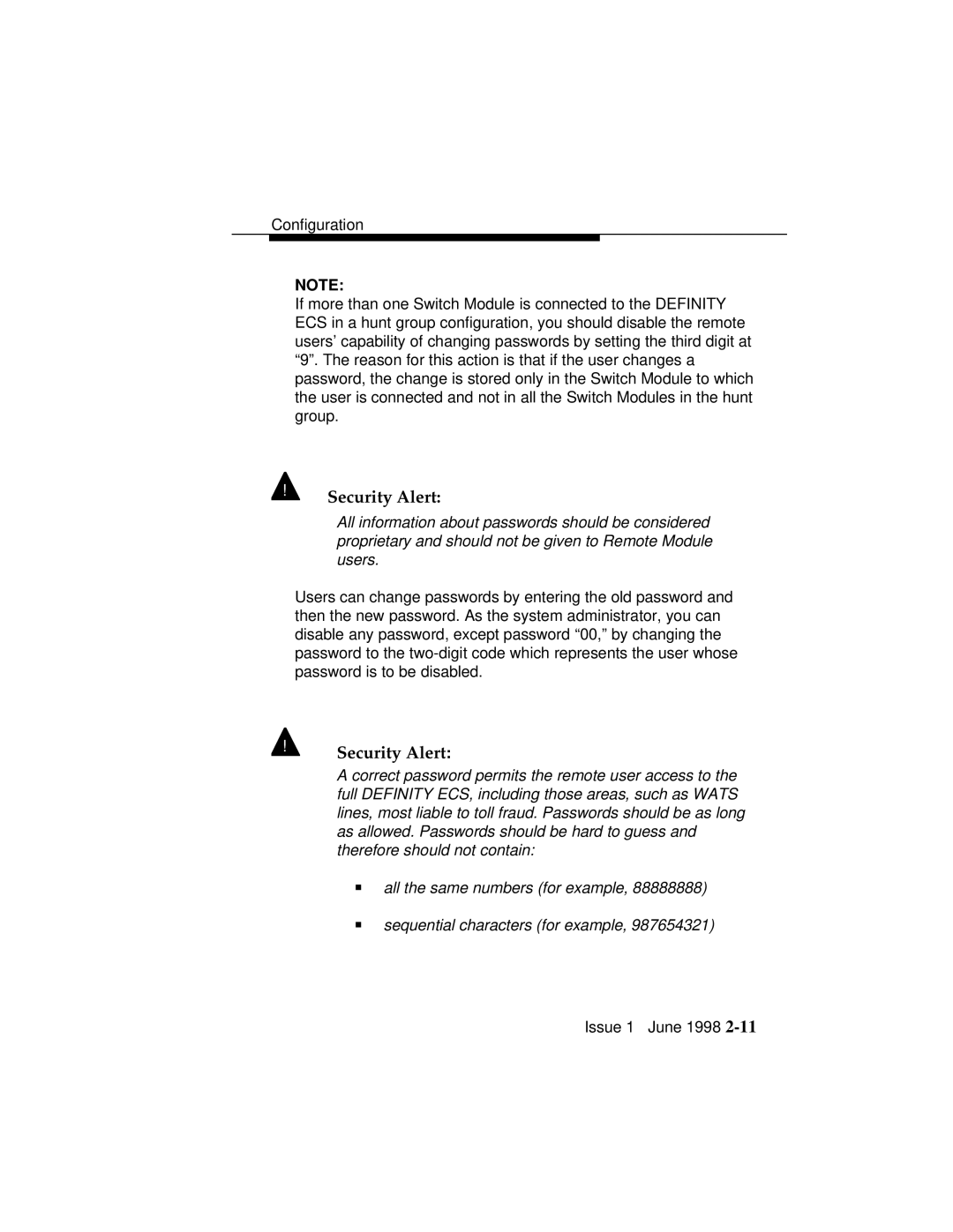 Lucent Technologies 1100 manual Security Alert 