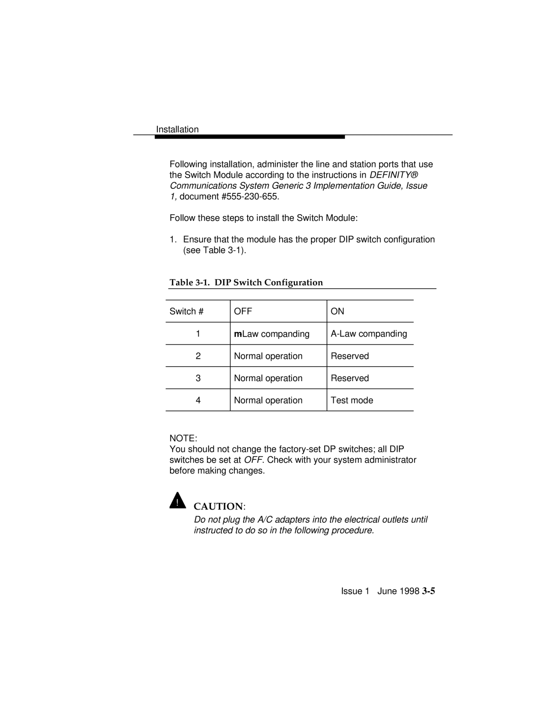 Lucent Technologies 1100 manual DIP Switch Configuration 