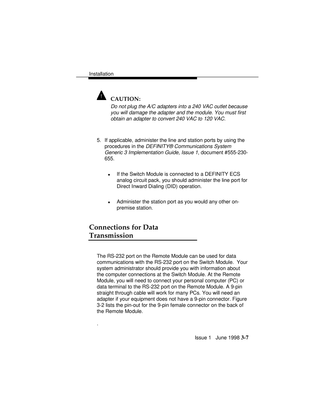 Lucent Technologies 1100 manual Connections for Data Transmission 