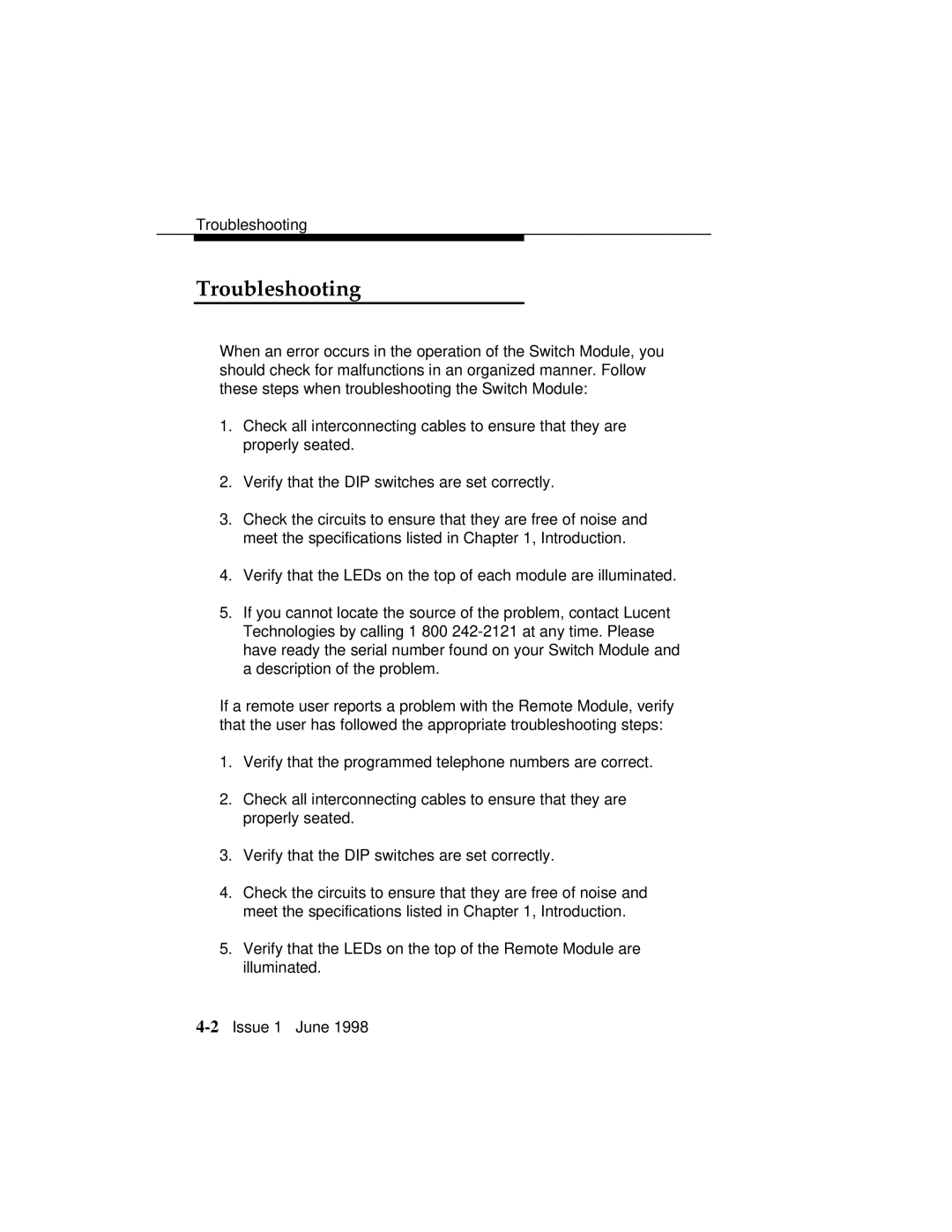 Lucent Technologies 1100 manual Troubleshooting 