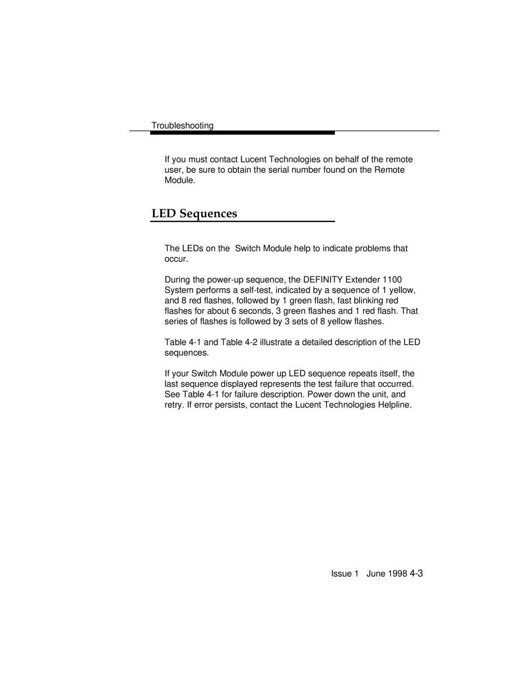 Lucent Technologies 1100 manual LED Sequences 