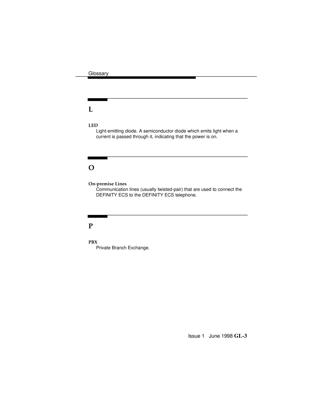 Lucent Technologies 1100 manual Issue 1 June 1998 GL-3 