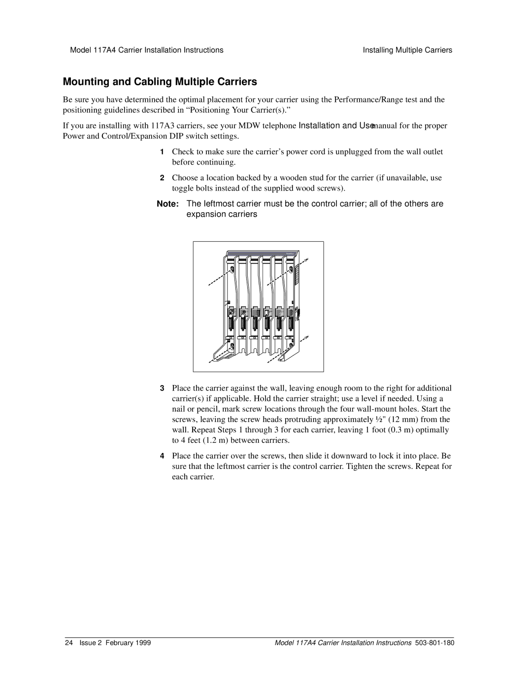 Lucent Technologies 117A4 installation instructions Mounting and Cabling Multiple Carriers 