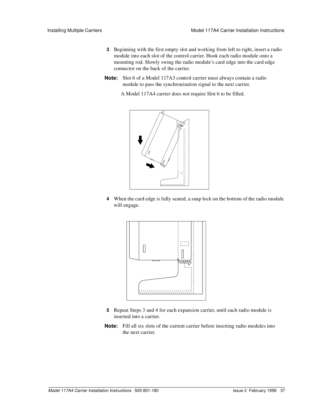 Lucent Technologies 117A4 installation instructions Installing Multiple Carriers 