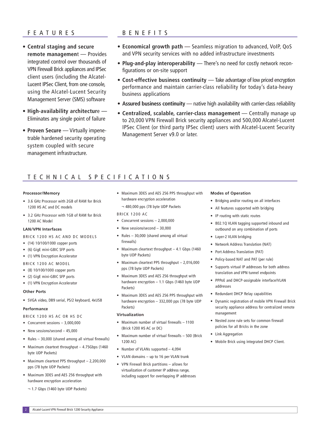 Lucent Technologies 1200 manual Fe Atu R Es, BEN E Fits, TE CHN I CAL Specificat Ions 