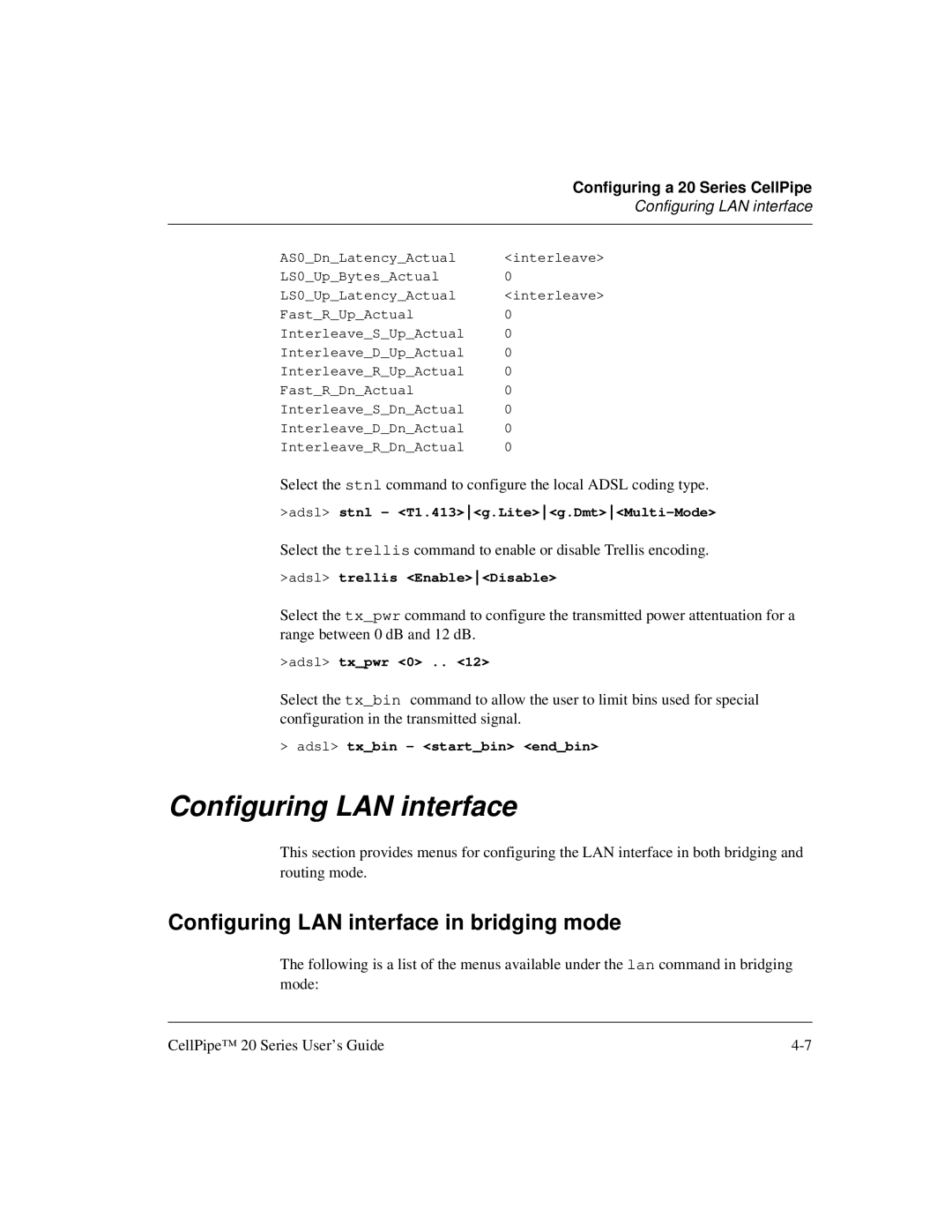 Lucent Technologies 20 manual Configuring LAN interface in bridging mode 