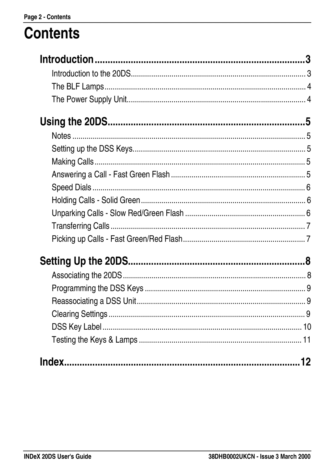 Lucent Technologies 20DS manual Contents 