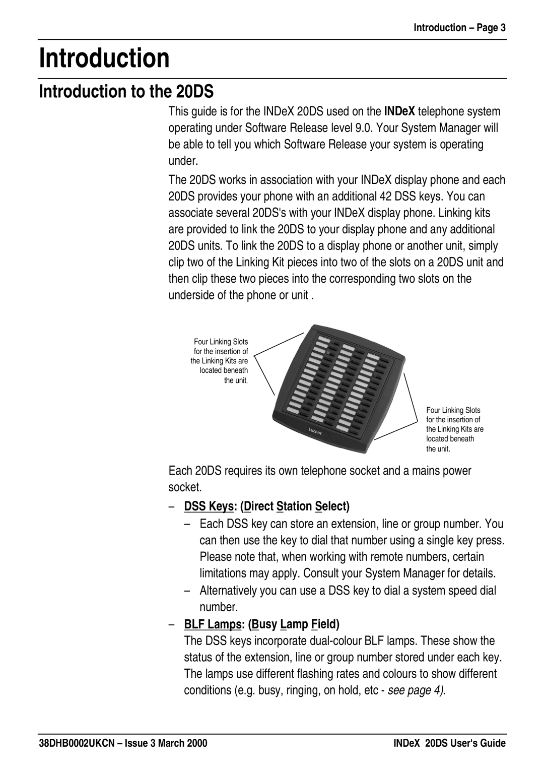 Lucent Technologies manual Introduction to the 20DS, DSS Keys Direct Station Select, BLF Lamps Busy Lamp Field 