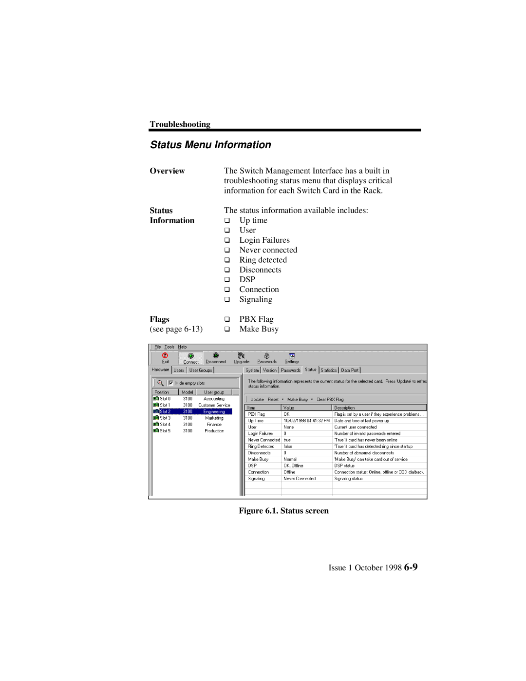 Lucent Technologies 3100, 3000 manual Status Menu Information, Overview, Flags 