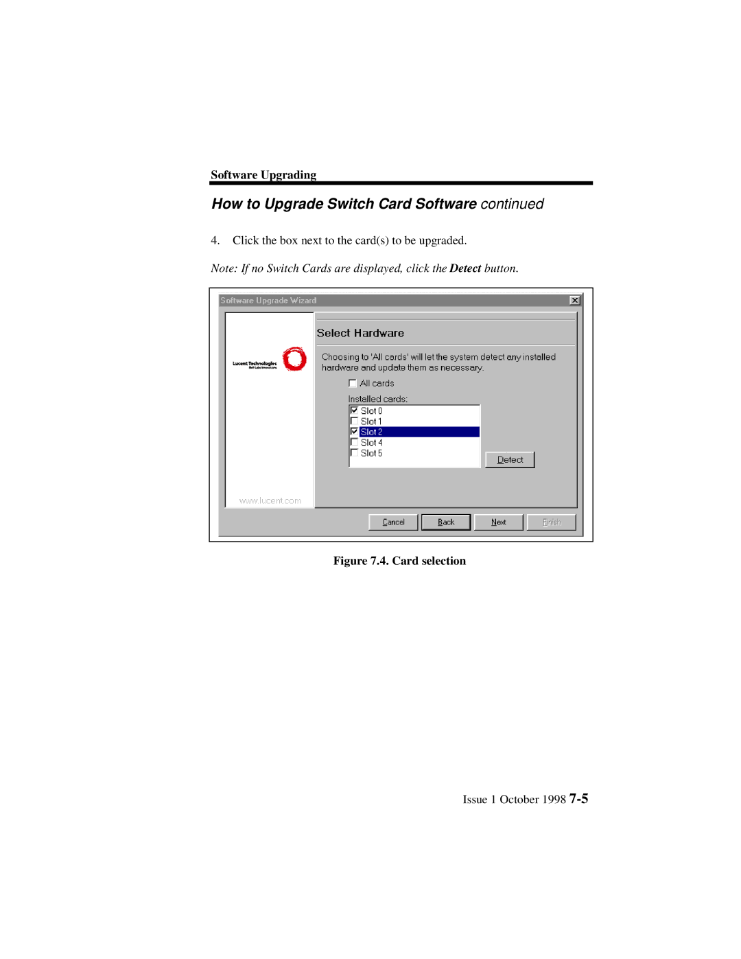 Lucent Technologies 3100, 3000 manual Card selection 