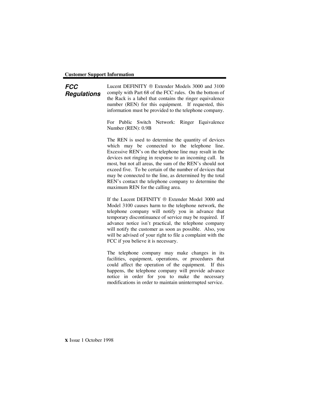 Lucent Technologies 3000, 3100 manual FCC Regulations 