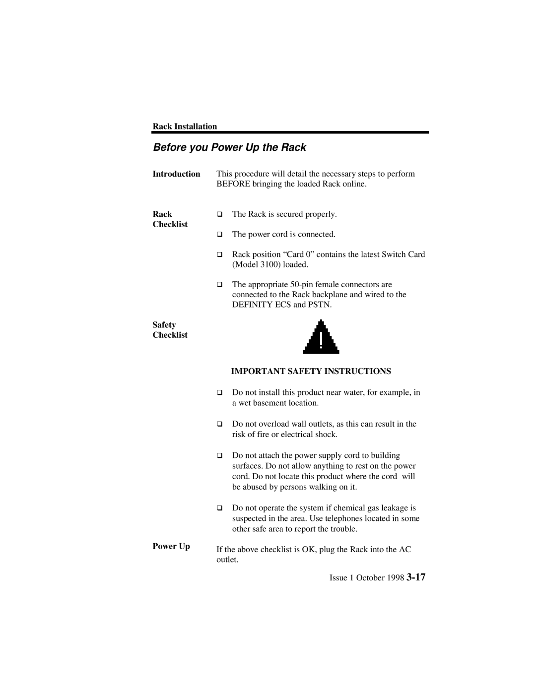 Lucent Technologies 3100, 3000 manual Before you Power Up the Rack, Introduction 