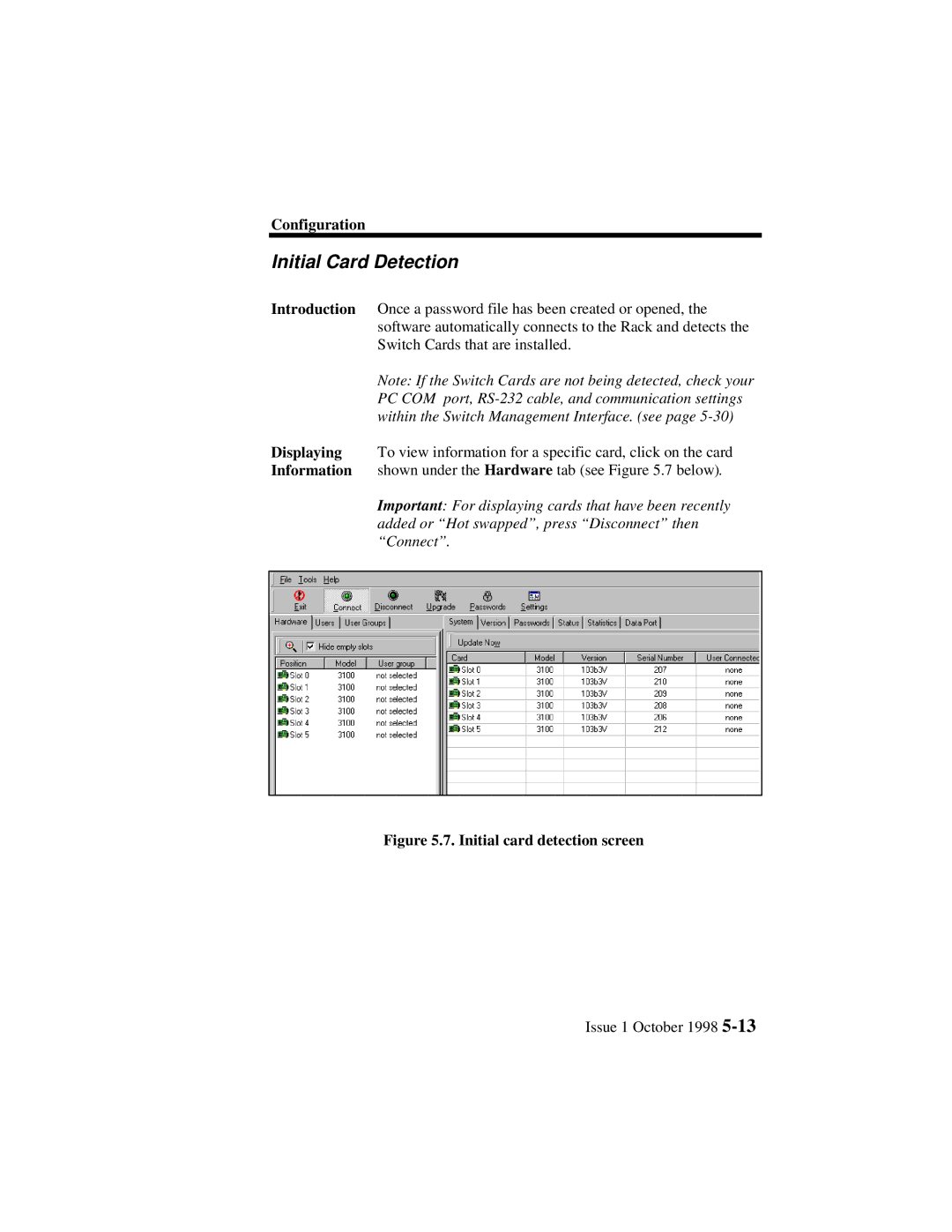 Lucent Technologies 3100, 3000 manual Initial Card Detection, Initial card detection screen 