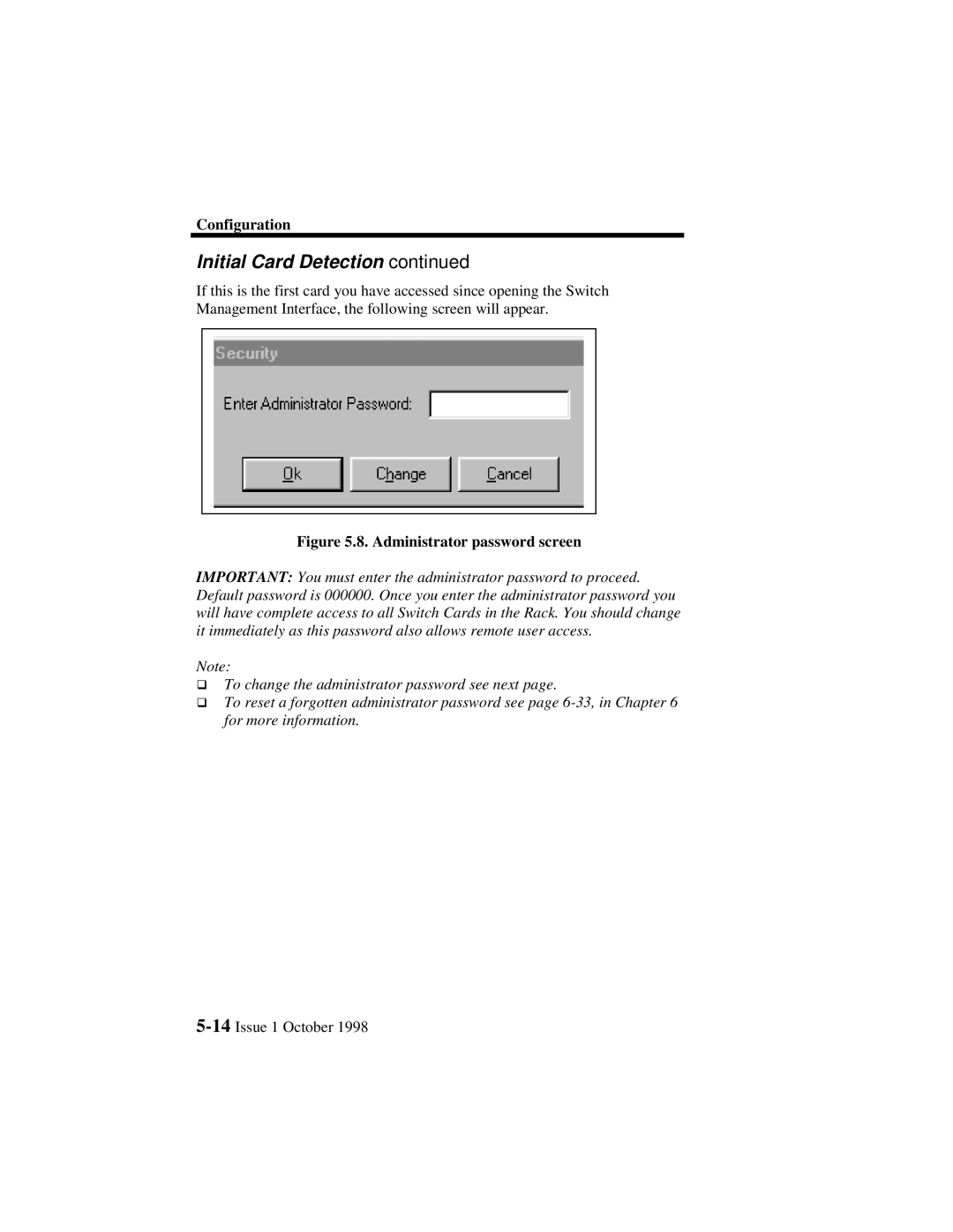 Lucent Technologies 3000, 3100 manual Administrator password screen 