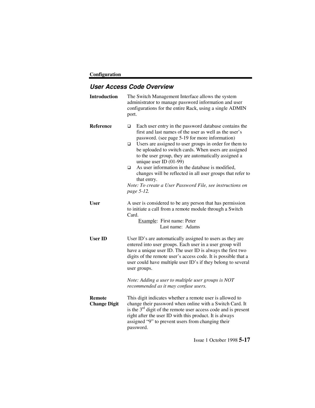 Lucent Technologies 3100, 3000 manual User Access Code Overview, User ID, Remote, Change Digit 