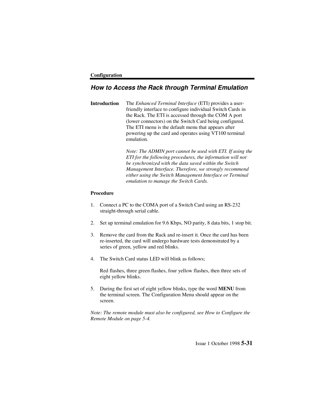 Lucent Technologies 3100, 3000 manual How to Access the Rack through Terminal Emulation 