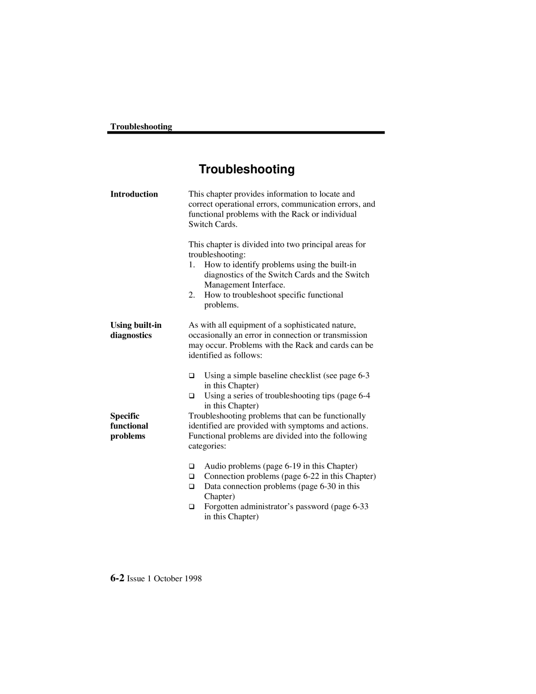 Lucent Technologies 3000, 3100 manual Troubleshooting, Using built-in, Diagnostics, Specific, Functional, Problems 