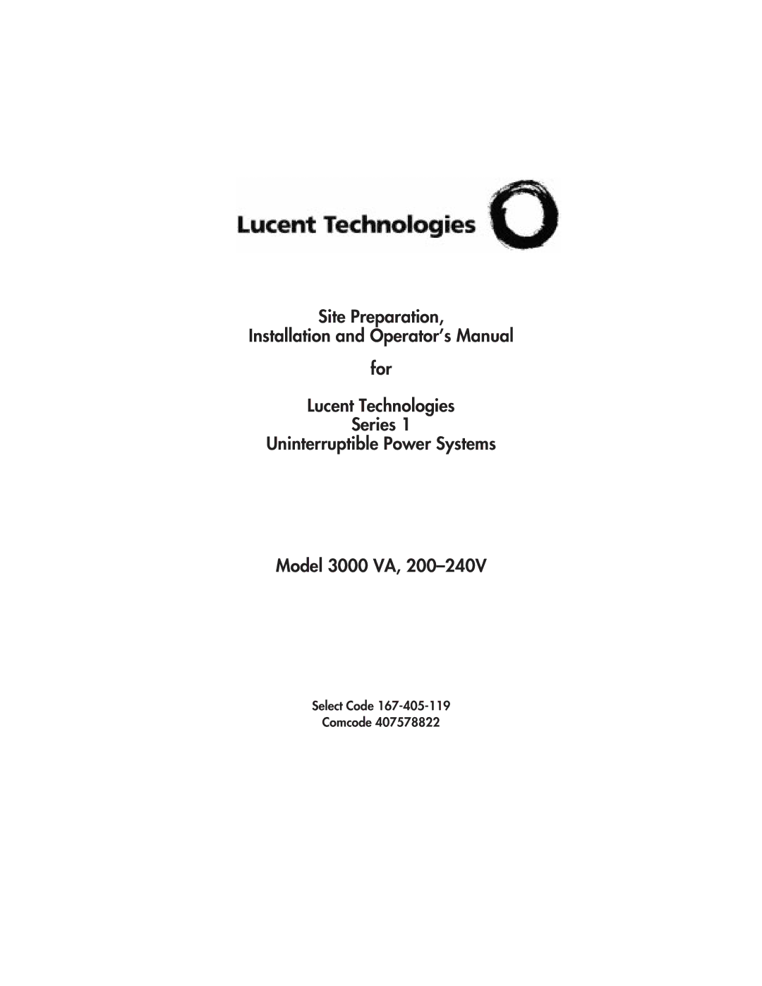 Lucent Technologies 3000 VA manual ##*&% % *& %+# +%* !%&# +*# &, -*$ 