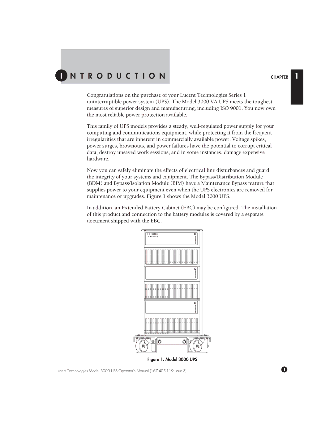 Lucent Technologies 3000 VA manual Ntroduction, Model 3000 UPS 