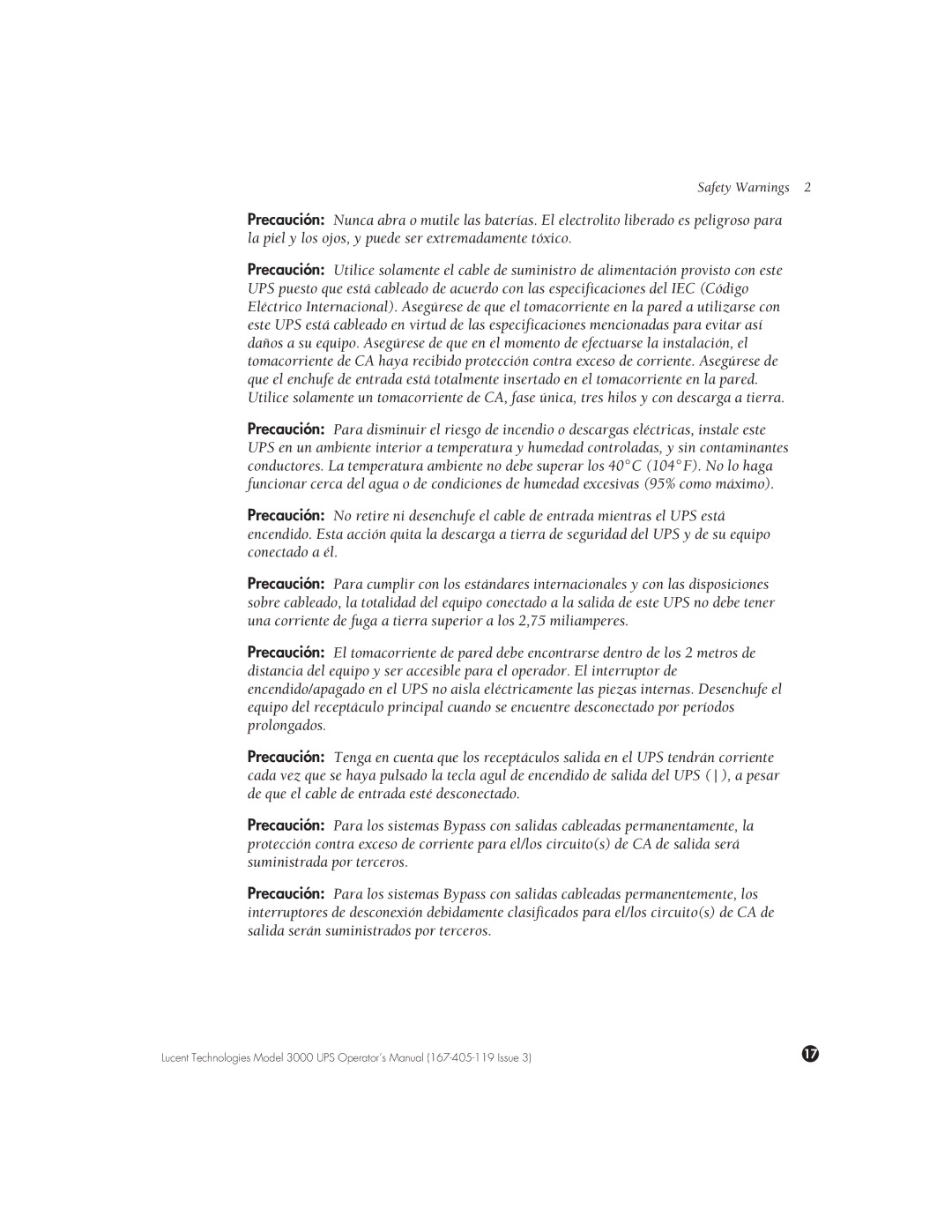 Lucent Technologies 3000 VA manual Afet3 Warnings 