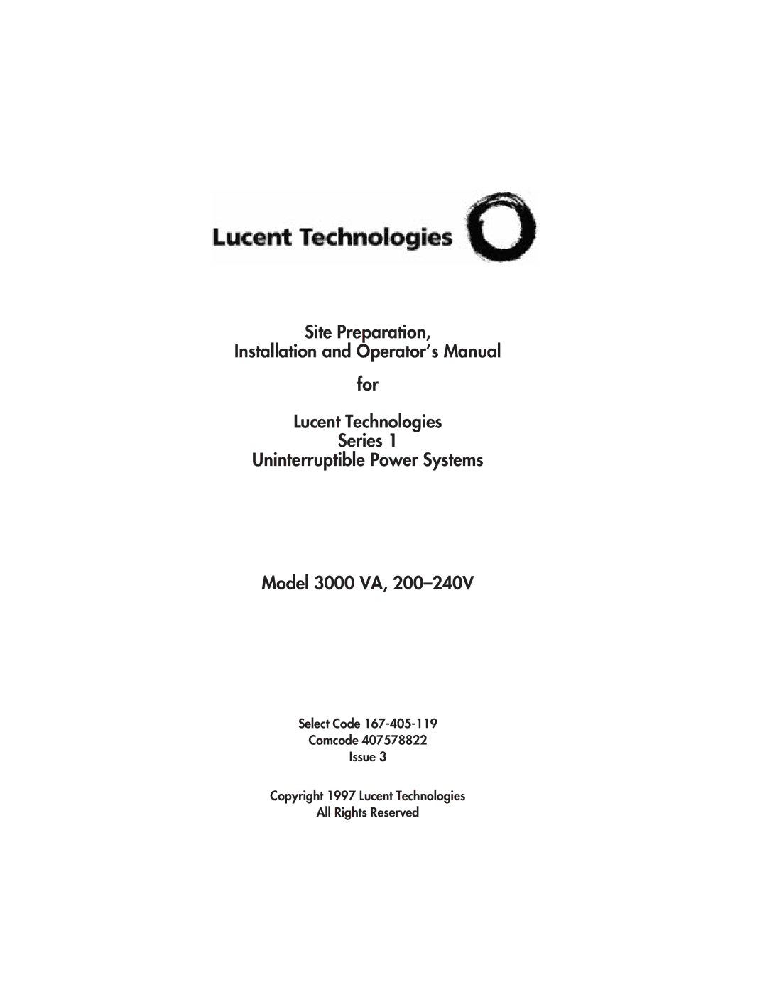 Lucent Technologies 3000 VA manual 