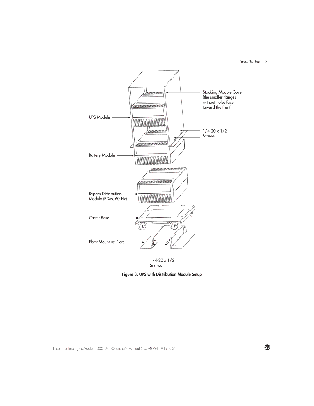 Lucent Technologies 3000 VA manual UPS with Distribution Module Setup 