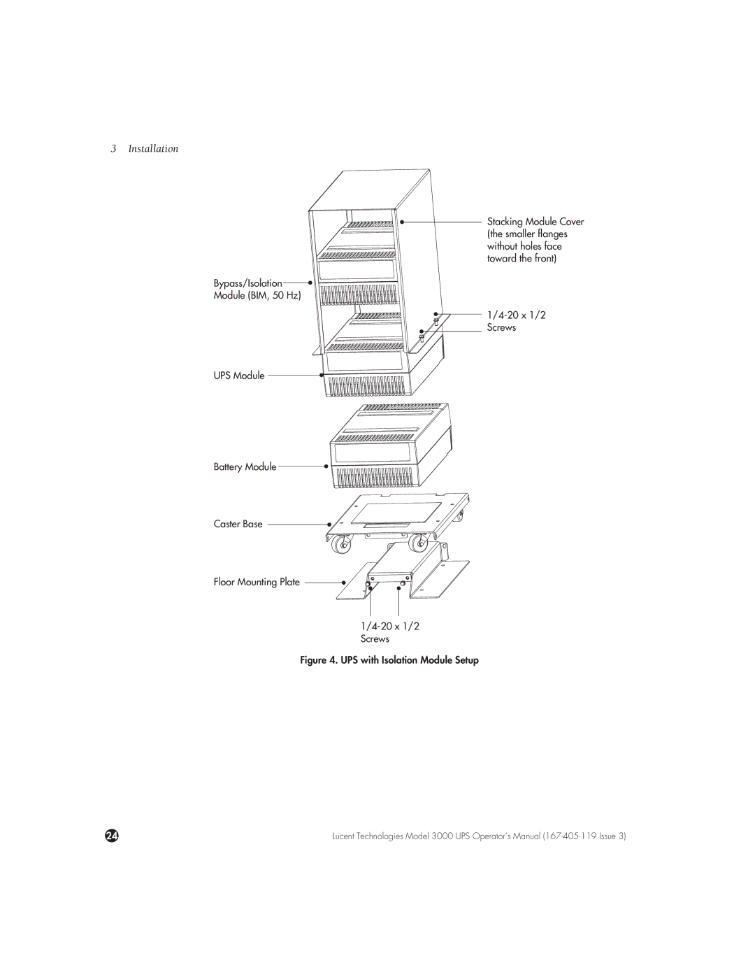 Lucent Technologies 3000 VA manual UPS with Isolation Module Setup 