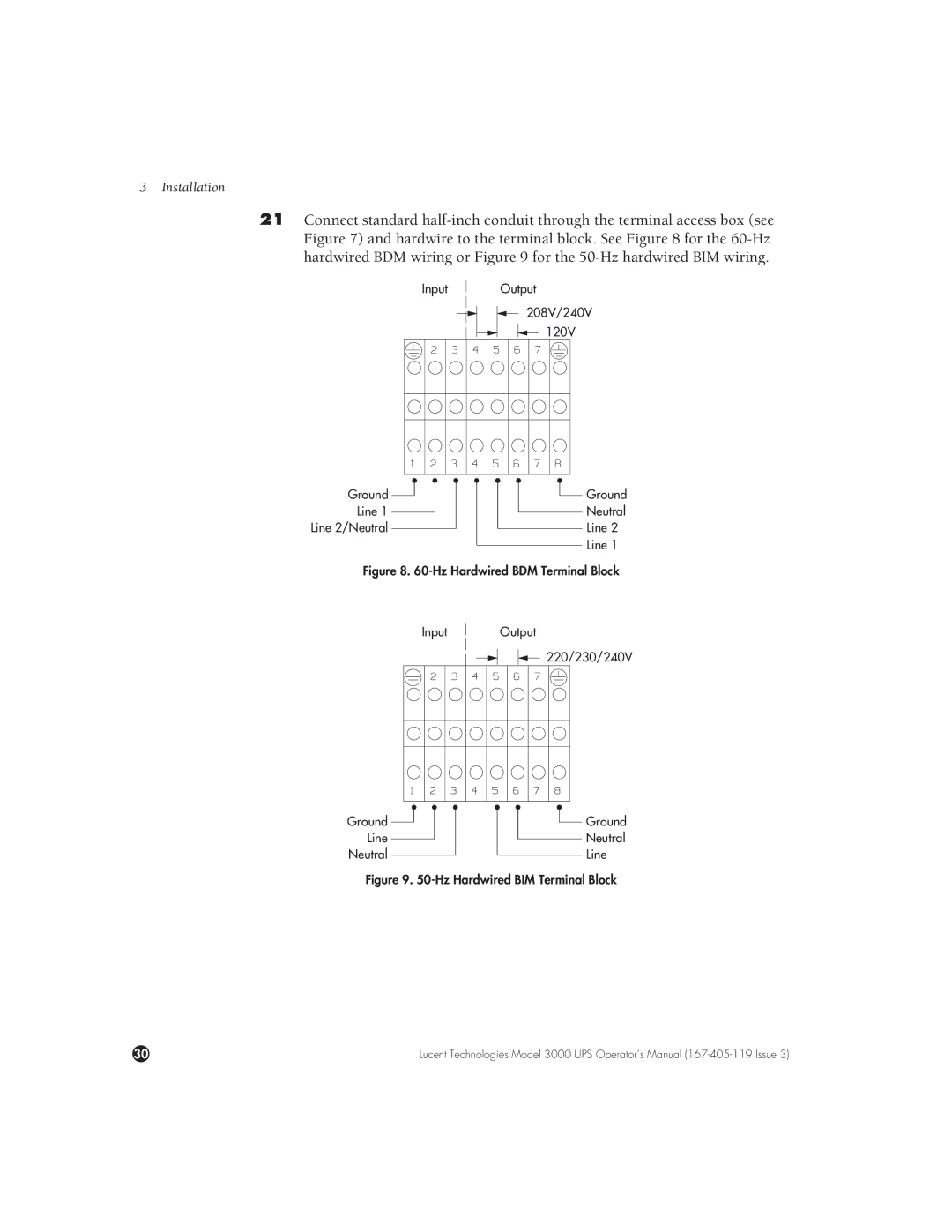 Lucent Technologies 3000 VA manual Hz Hardwired BIM Terminal Block 