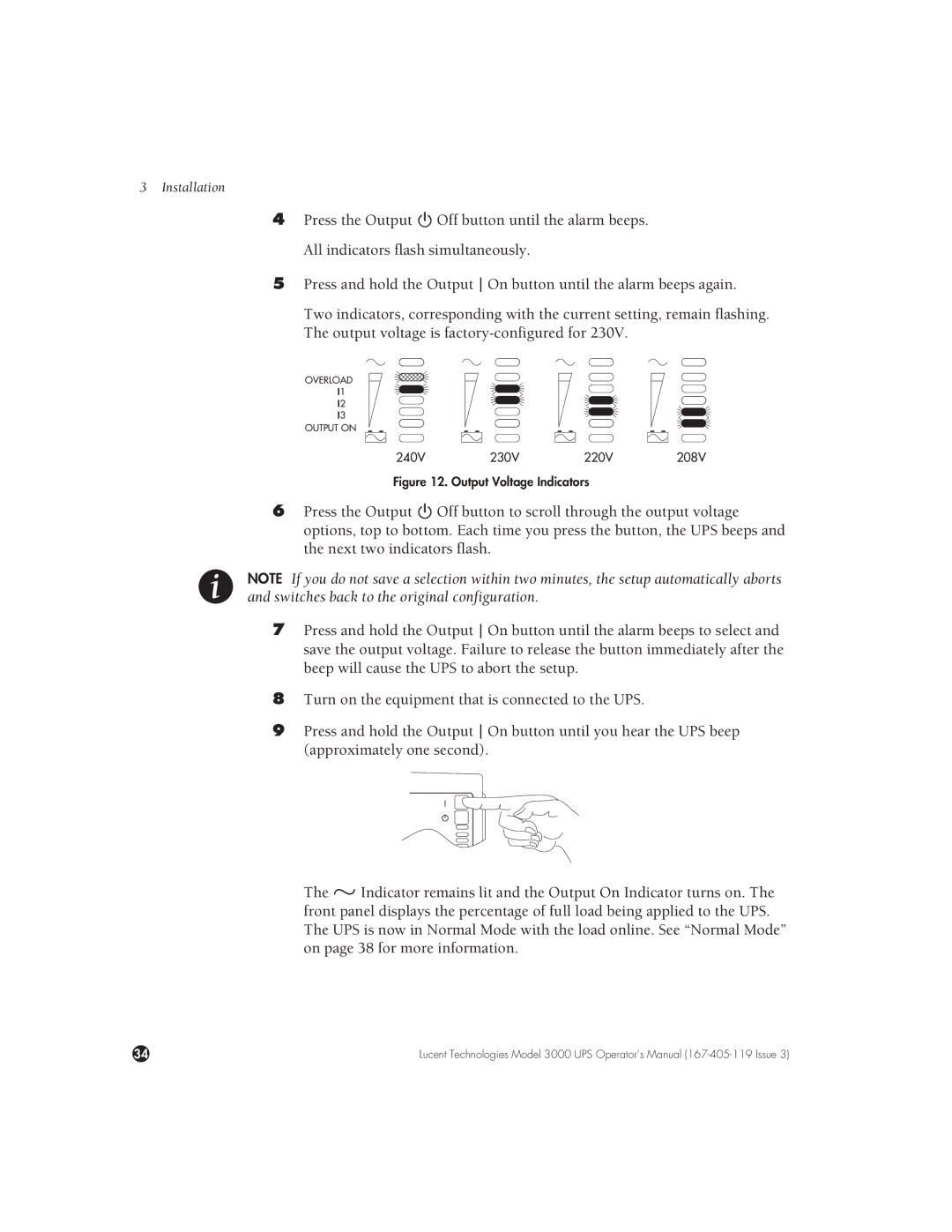 Lucent Technologies 3000 VA manual Output Voltage Indicators 