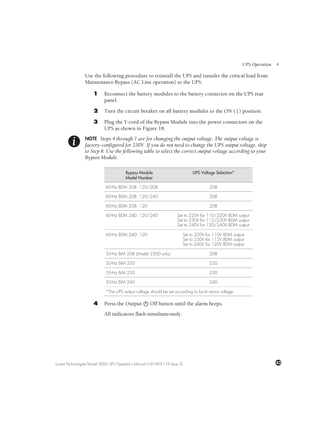 Lucent Technologies 3000 VA manual 604Hz BDM 240 