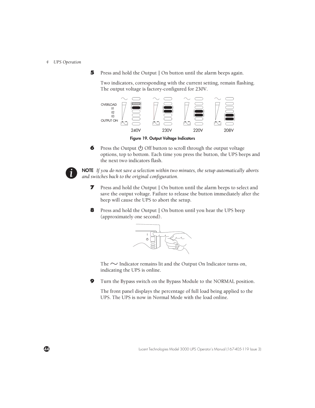 Lucent Technologies 3000 VA manual Output Voltage Indicators 