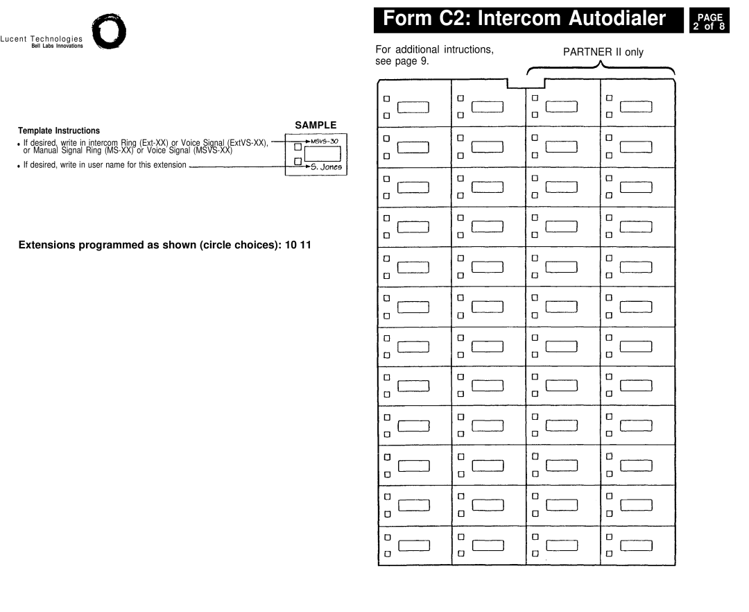 Lucent Technologies 4.1 manual Form C2 Intercom Autodialer, For additional intructions Partner II only See 