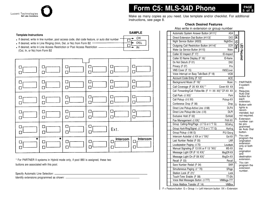 Lucent Technologies 4.1 manual Form C5 MLS-34D Phone 