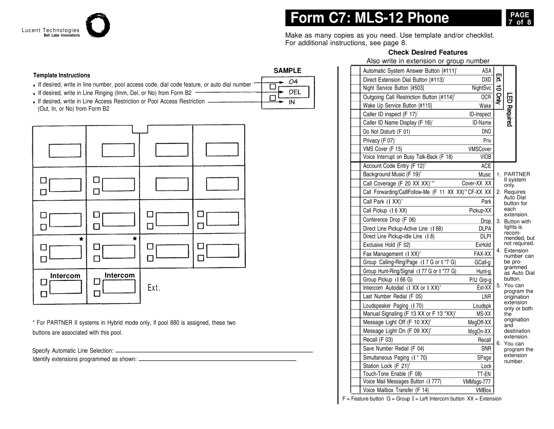 Lucent Technologies 4.1 manual Form C7 MLS-12 Phone 