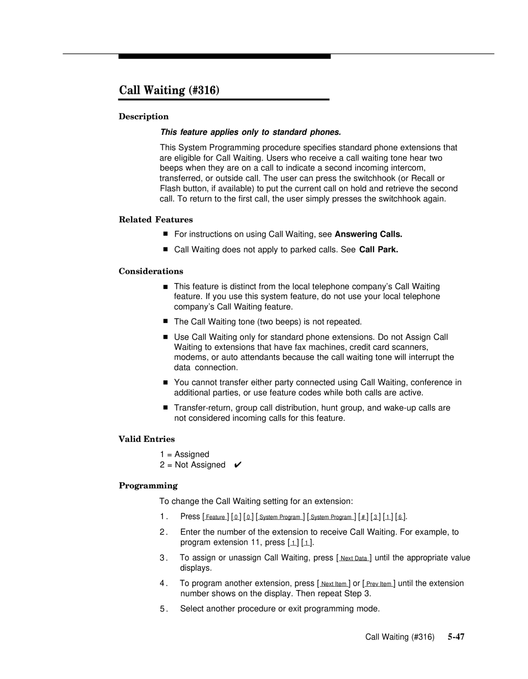 Lucent Technologies 4.1 manual Call Waiting #316, This feature applies only to standard phones 