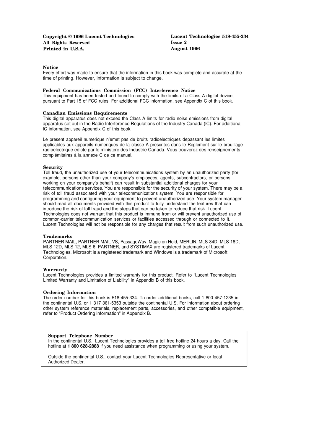 Lucent Technologies 4.1 manual Federal Communications Commission FCC Interference Notice 