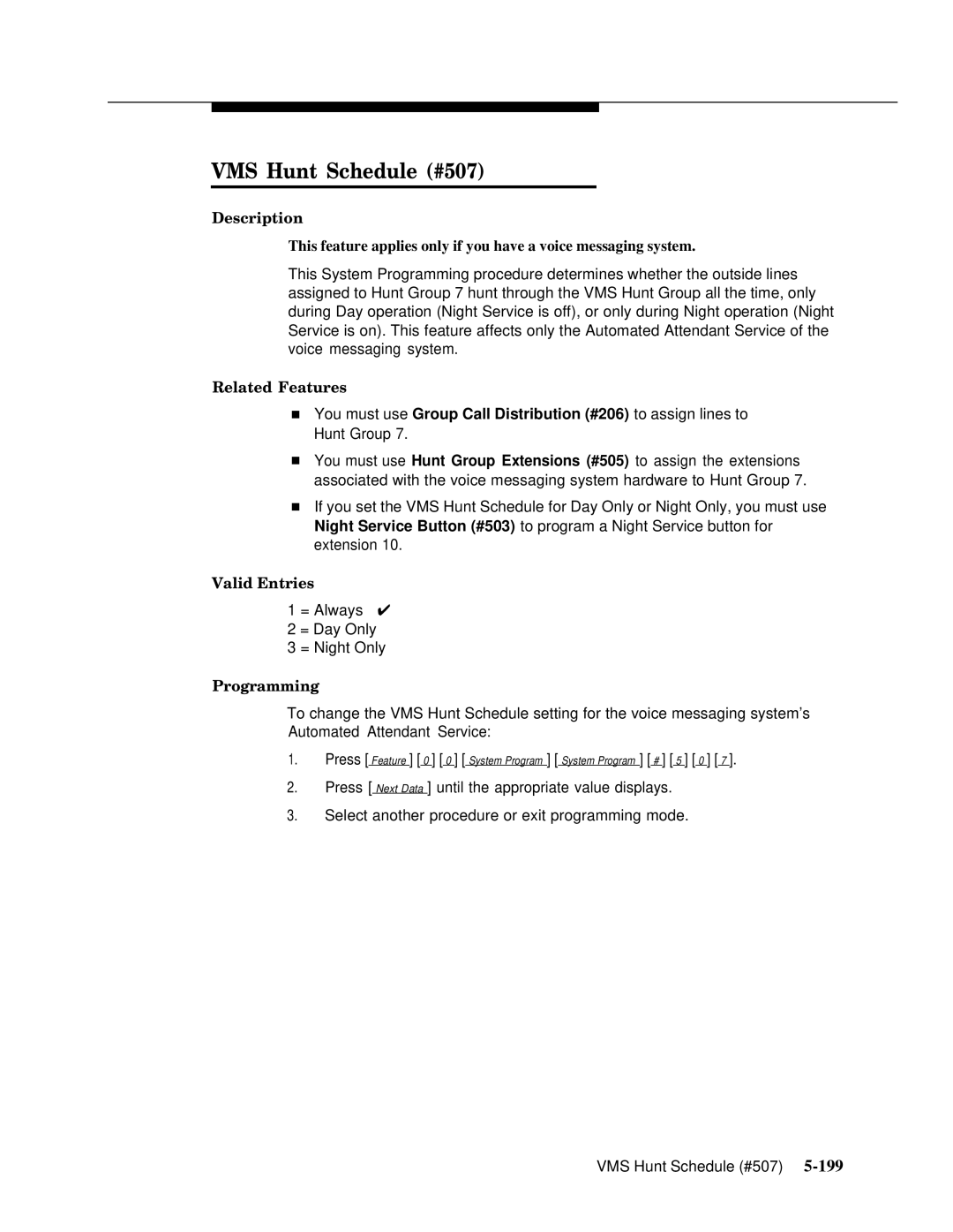 Lucent Technologies 4.1 manual VMS Hunt Schedule #507 