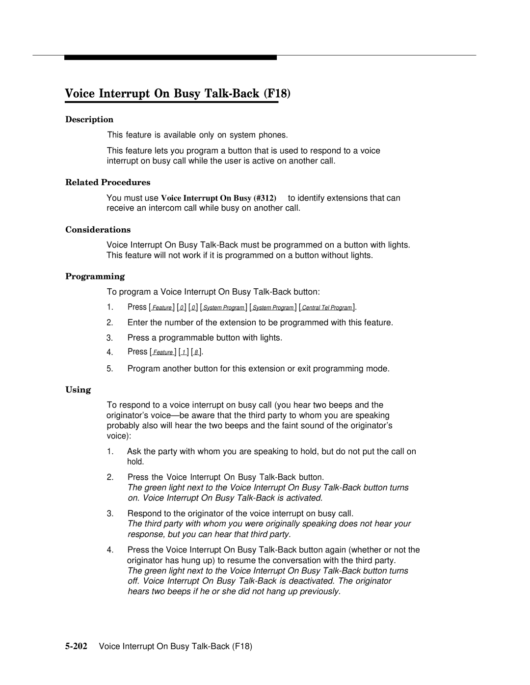 Lucent Technologies 4.1 manual Voice Interrupt On Busy Talk-Back F18, Related Procedures 