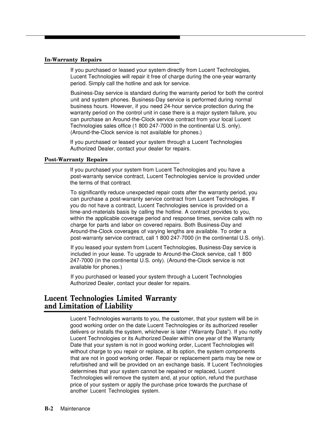 Lucent Technologies 4.1 manual In-Warranty Repairs, Post-Warranty Repairs 