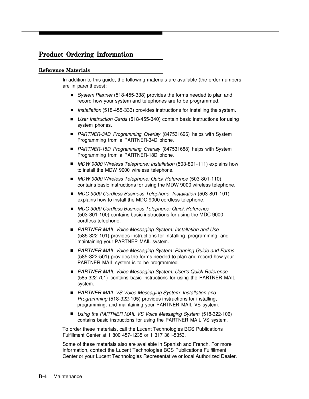 Lucent Technologies 4.1 manual Product Ordering Information, Reference Materials 