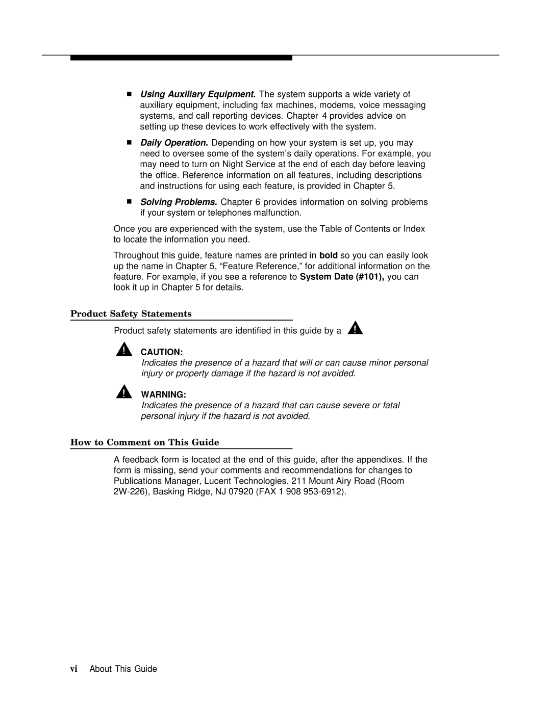 Lucent Technologies 4.1 manual Product Safety Statements, How to Comment on This Guide 